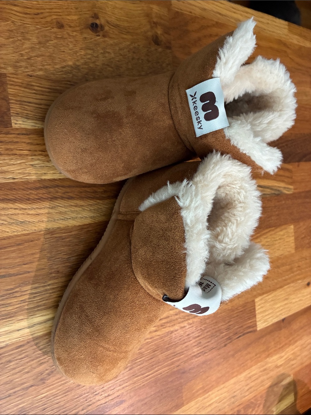 UGG Chestnut Brown Faux Suede Sherpa-Lined Kids Boots